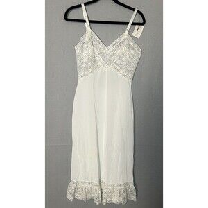 Vintage Shadowline 36 White Nylon Slip Gown Dress Lace Nightie Bridal Ethereal